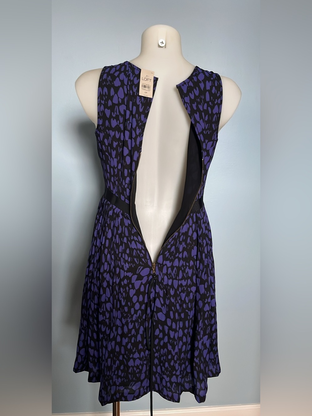 LOFT BLACK AND PURPLE PRINT SLEEVELESS DRESS👗Sz0P - Picture 10 of 13